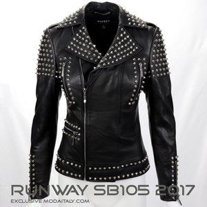 RunWay Black Studded Lamb Leather Biker Jacket